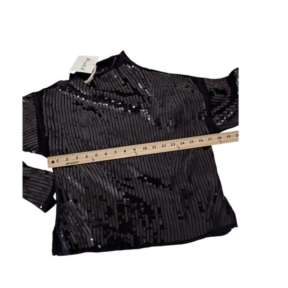 NWT Sequin Cropped Mock Neck Sweater‎ Black Marled Party Knit Fits S - Picture 6 of 8